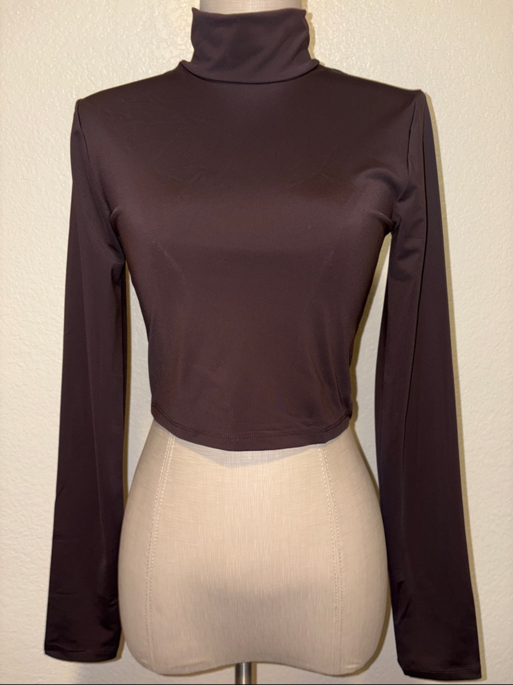 Zara Dark Brown Turtleneck Long Sleeve Crop Top